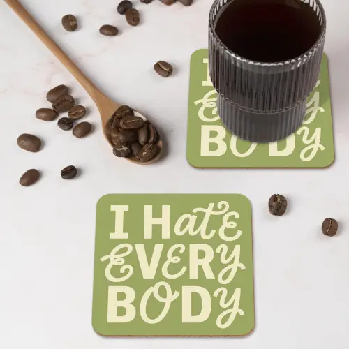 I hate everybody - Groen - Retro onderzetter kurk middel -sfeer2