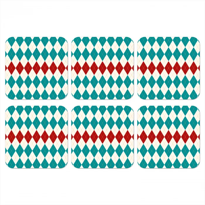 Illustratie - Ruiten - Rood - Groen onderzetter kurk middel 366 -3d