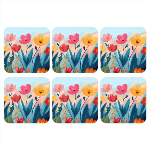 Illustratie - Bloemen - Kleurrijk onderzetter kurk middel -3d