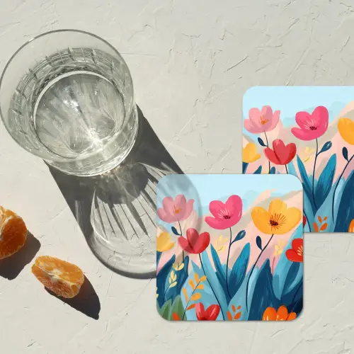 Illustratie - Bloemen - Kleurrijk onderzetter kurk middel -sfeer4