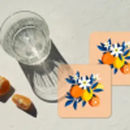 Illustratie - Sinaasappels - Donkerblauw - Bloemen onderzetter kurk middel -sfeer4