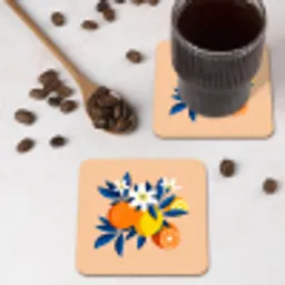 Illustratie - Sinaasappels - Donkerblauw - Bloemen onderzetter kurk middel -sfeer2
