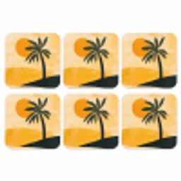 Illustratie - Palmboom - Zon - Heuvels onderzetter kurk middel -3d