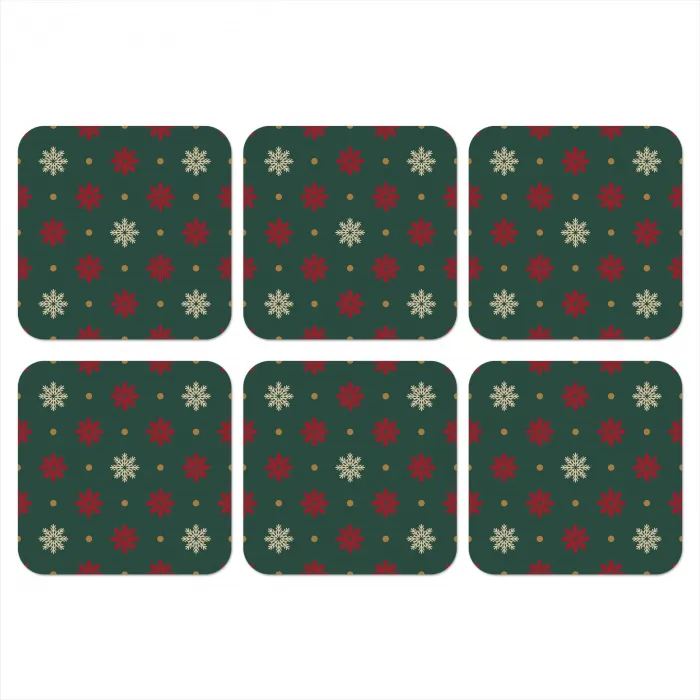 Illustratie - Sneeuwvlokken - Groen onderzetter kurk middel 366 -3d