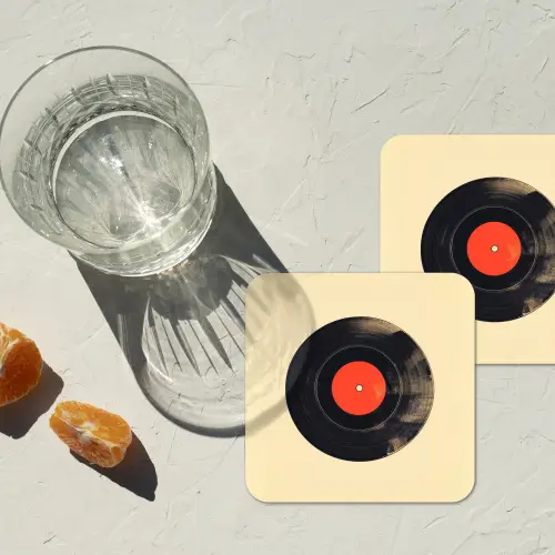 Illustratie - Vinylplaat - Beige - Vintage onderzetter kurk middel -sfeer4