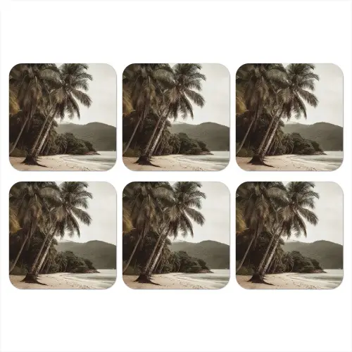 Eiland - Palmboom - Zee onderzetter kurk middel -3d