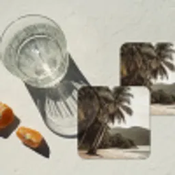 Eiland - Palmboom - Zee onderzetter kurk middel -sfeer4