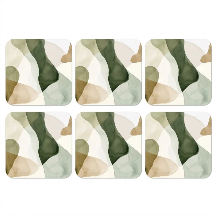 Japandi - Abstract - Groen onderzetter kurk middel -3d