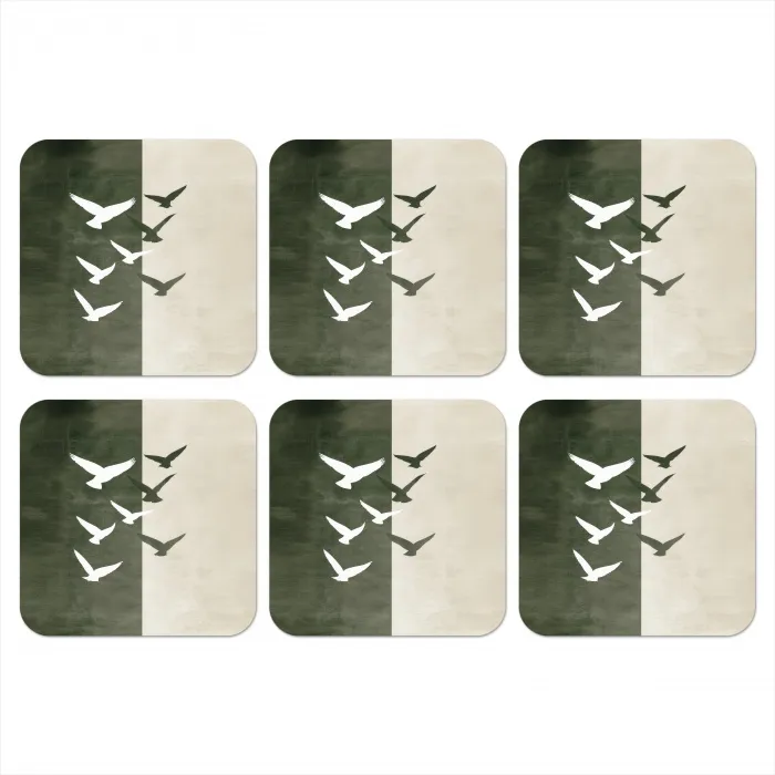 Japandi - Vogel - Groen onderzetter kurk middel -3d