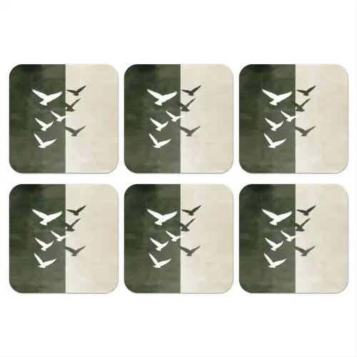 Japandi - Vogel - Groen onderzetter kurk middel -3d