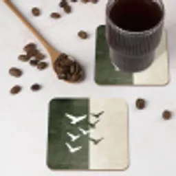 Japandi - Vogel - Groen onderzetter kurk middel -sfeer2