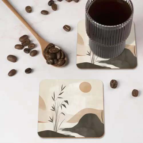 Japandi - Landschap - Beige onderzetter kurk middel -sfeer2