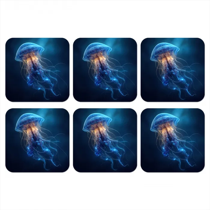 Kwal - Lichtgevend - Tentakels - Blauw onderzetter kurk middel -3d