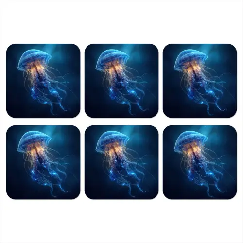 Kwal - Lichtgevend - Tentakels - Blauw onderzetter kurk middel -3d
