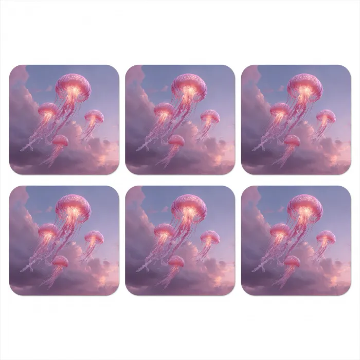 Kwallen - Roze - Wolken onderzetter kurk middel -3d