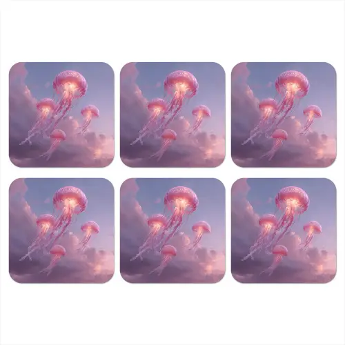 Kwallen - Roze - Wolken onderzetter kurk middel -3d