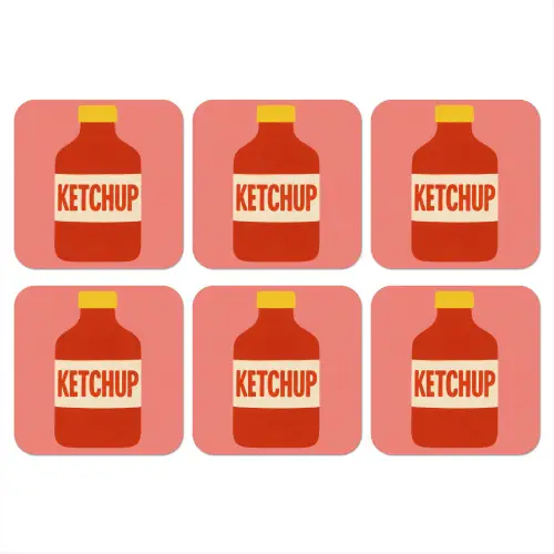 Ketchup - Fles - Rood - Minimalistisch onderzetter kurk middel -3d