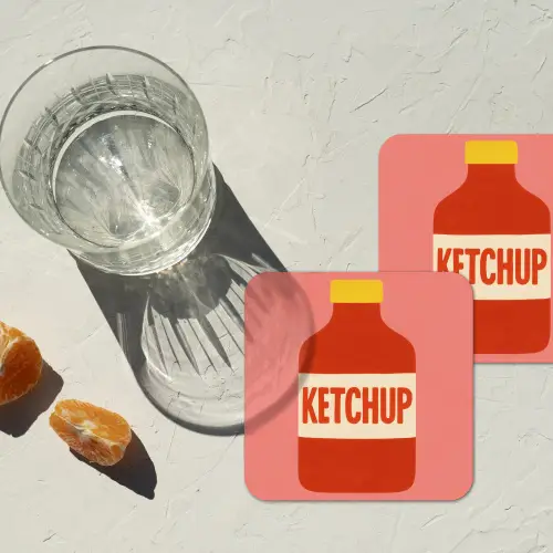 Ketchup - Fles - Rood - Minimalistisch onderzetter kurk middel -sfeer4
