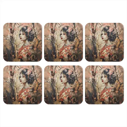 Kimono - Vrouw - kersenbomen onderzetter kurk middel -3d