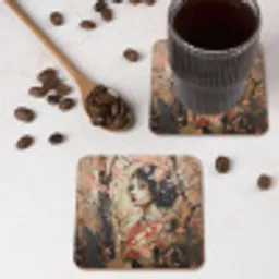 Kimono - Vrouw - kersenbomen onderzetter kurk middel -sfeer2