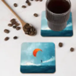 Kitesurfer - Oranje - Zee - Lucht onderzetter kurk middel -sfeer2