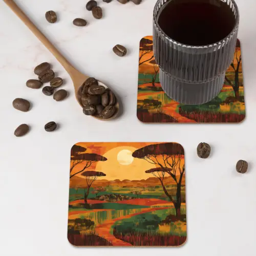 Landschap - Afrikaans - Zon onderzetter kurk middel -sfeer2