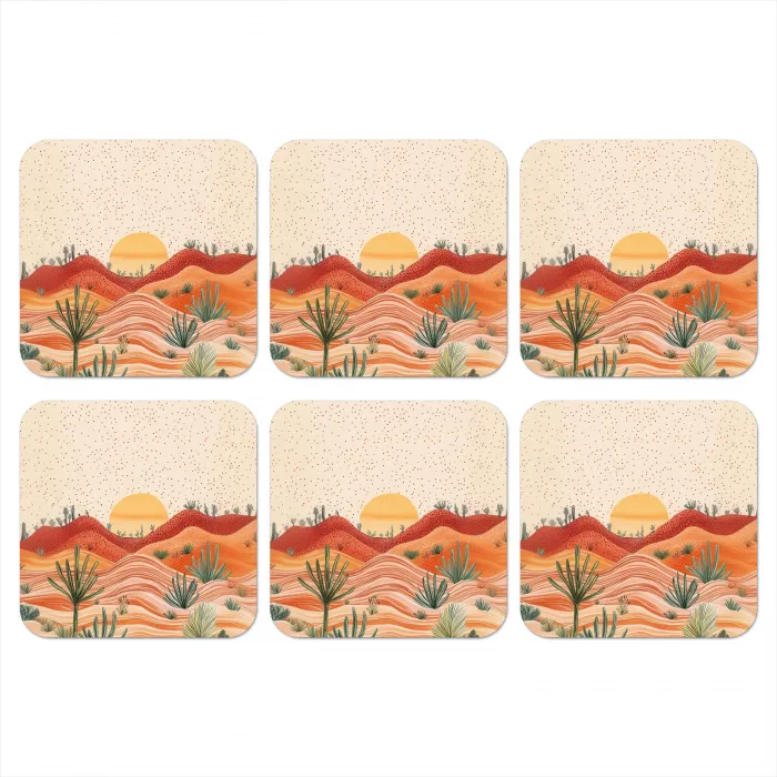 Landschap - Heuvels - Zonsondergang onderzetter kurk middel -3d