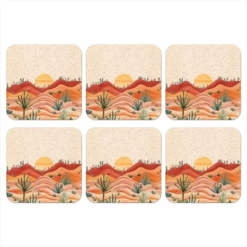 Landschap - Heuvels - Zonsondergang onderzetter kurk middel -3d