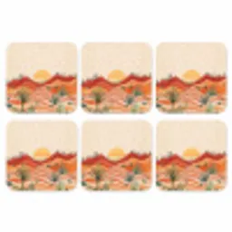 Landschap - Heuvels - Zonsondergang onderzetter kurk middel -3d