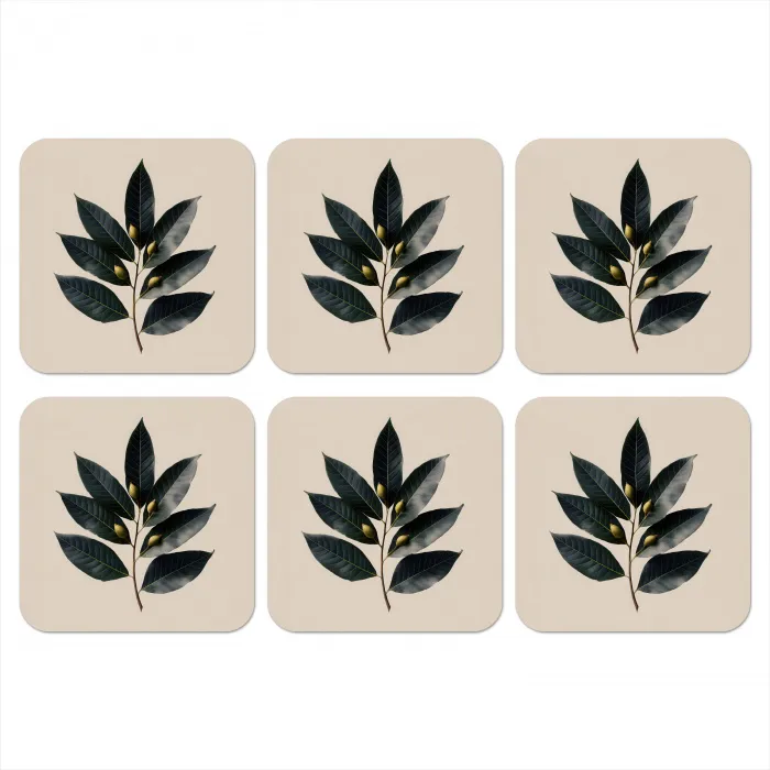 Laurierbladeren - Bloemknoppen - subtiel onderzetter kurk middel -3d