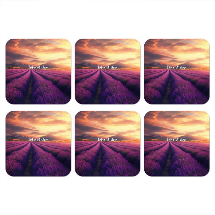 Lavendelveld - Quote - Zonsondergang onderzetter kurk middel -3d