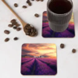 Lavendelveld - Quote - Zonsondergang onderzetter kurk middel -sfeer2