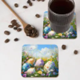 Grasveld - Eieren - Bloemen onderzetter kurk middel -sfeer2