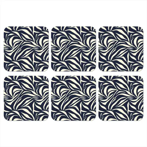 Bladvormen - Blauw - Patroon - Wit onderzetter kurk middel 366 -3d