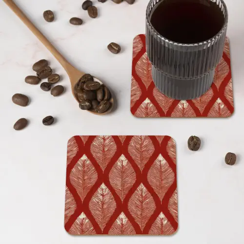 Bladeren - Rood - Elegant onderzetter kurk middel -sfeer2