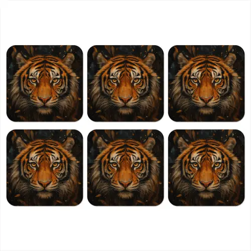 Bladeren - Tijger - Oranje onderzetter kurk middel -3d