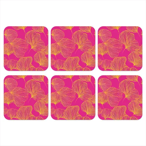 Bladeren - Nerven - Grafisch - Roze onderzetter kurk middel -3d