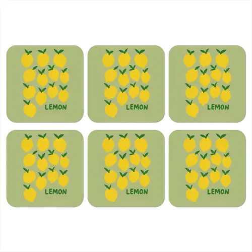 Citroenen - Blaadjes - Geel - Patroon onderzetter kurk middel -3d