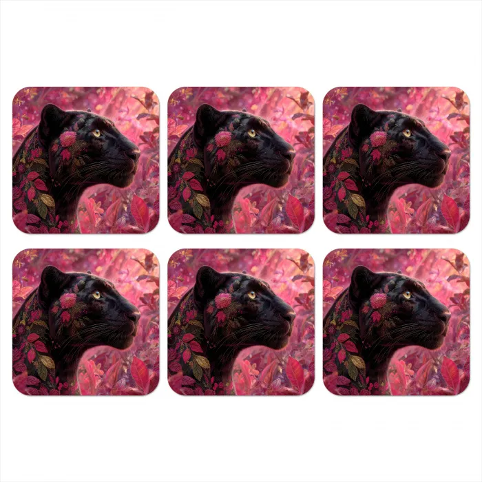 Luipaard - Bloemen - Roze onderzetter kurk middel -3d