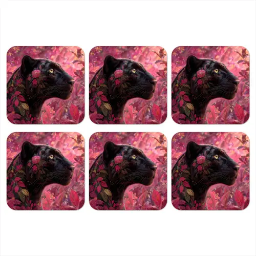 Luipaard - Bloemen - Roze onderzetter kurk middel -3d