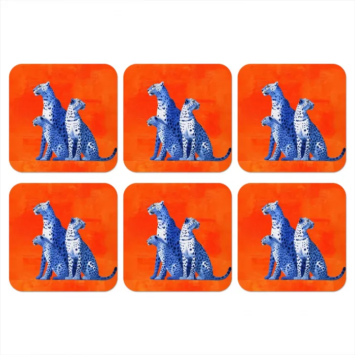 Luipaarden - Stippen - Oranje onderzetter kurk middel -3d