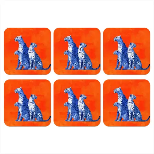 Luipaarden - Stippen - Oranje onderzetter kurk middel -3d
