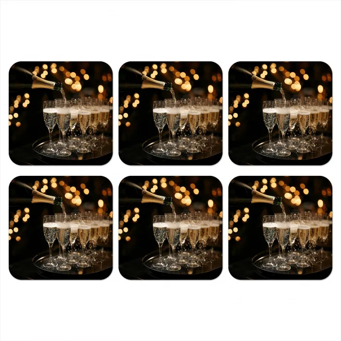 Lichtjes - Champagne - Dienblad - Glazen onderzetter kurk middel -3d
