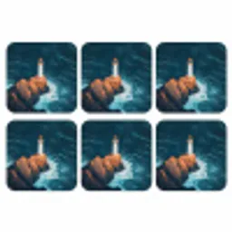 Vuurtoren - Rots - Zee - Golven onderzetter kurk middel -3d