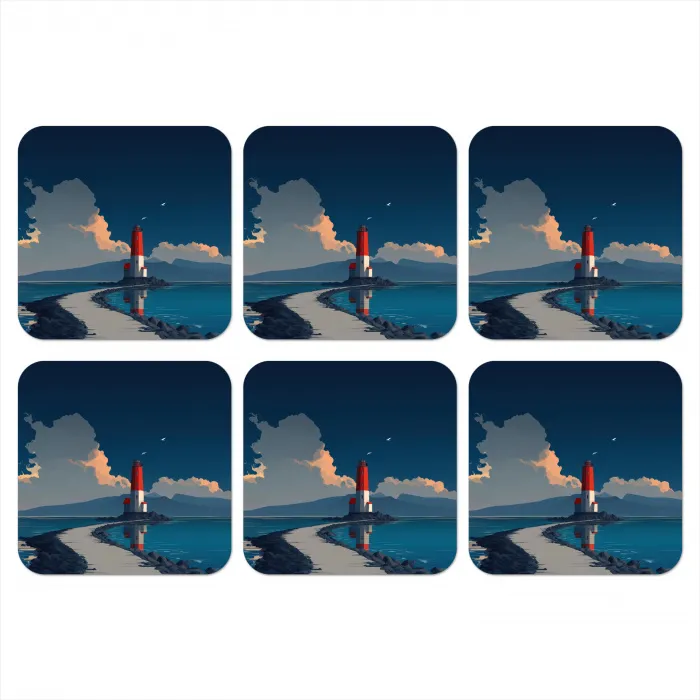 Vuurtoren - Zee - Wolken onderzetter kurk middel -3d