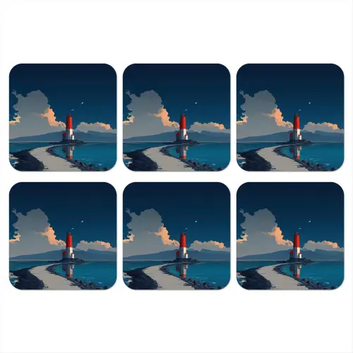 Vuurtoren - Zee - Wolken onderzetter kurk middel -3d