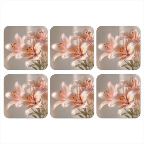 Lelies - Meeldraden - Roze - Wazig onderzetter kurk middel -3d