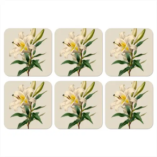 Lelie - Elegant - Botanisch - Beige onderzetter kurk middel -3d