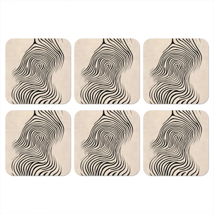 Lijnen - Abstract - Golvend - Zwart onderzetter kurk middel -3d