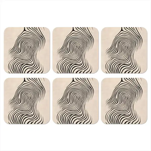 Lijnen - Abstract - Golvend - Zwart onderzetter kurk middel -3d